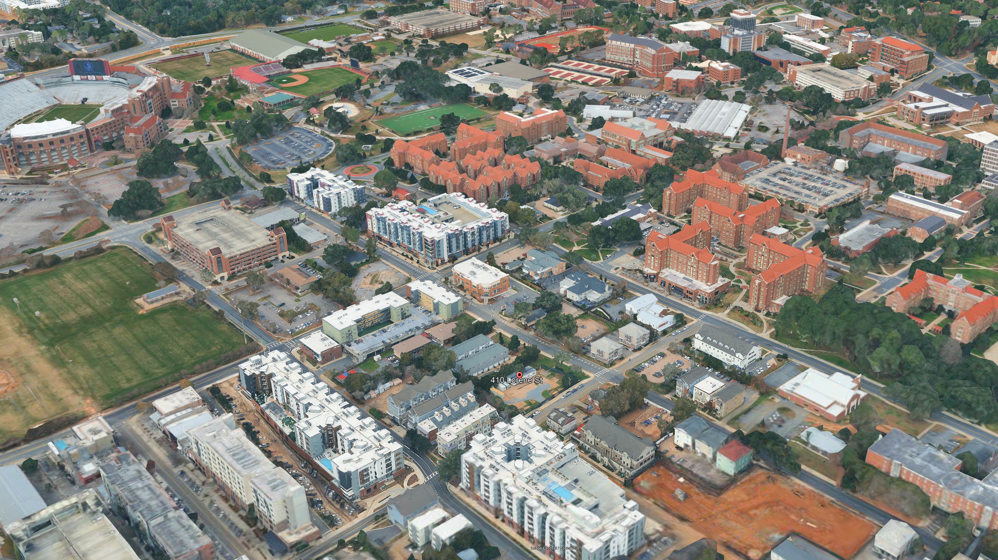 Aerial view of the FSU campus surroundings near the chapter house lot